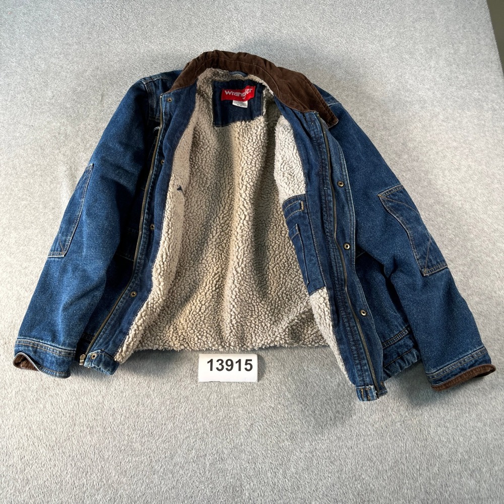 Wrangler Denim Chore Jacket Mens Small Blue Excellent Sherpa Lined 216219